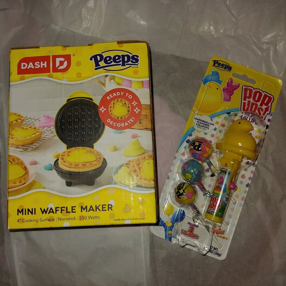 Peeps® x Dash Yellow Chick Mini Waffle Maker and Peeps Chick Pop Ups Lillipops